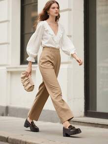 Women Chunky Loafers 2.17-Inch Heel Platform Loafers Pumps Slip On Casual Street Fashion Elegant Versatile Shoes - 棕色 - 查看 3