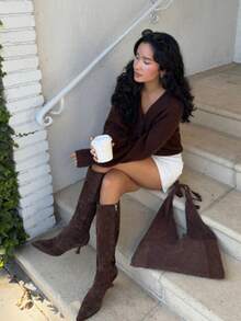 Women's Solid Color Knitted Cardigan, Suitable For Holiday, Date Night, Daily Wear, Travel, Autumn/Winter, Christmas, New Year