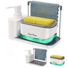 1 Piece Kitchen Tool Hand And Dish Soap Dispenser Set, 2 In 1 Kitchen Sink Countertop Soap Pump Dispenser, Kitchen Double Soap Dispenser Sponge Rack, 3 In 1 Countertop Soap Dispenser, Suitable For Sink, With Sponge Rack, Double Dish Soap Dispenser With Dishcloth Rack, Kitchen Sink Dispenser With Tray, 5 In 1 Kitchen Sink Countertop Organizer