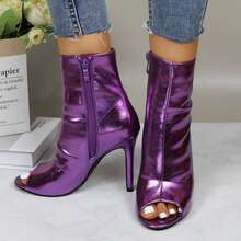Womens Peep Toe Stiletto Booties Side Zipper High Heel Open Toe Ankle Boots CHARLIE-212 - METALLICPURPLE - 查看 3