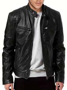 Men's Motorcycle Jacket, Urban Casual Stand Collar PU Leather Coat , Fall Winter