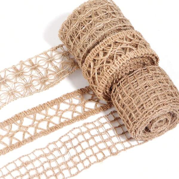 1/5 mètre/paquet Ruban en toile de jute ajouré, ruban de couleur lin filet cadeau emballage vêtement décoration, DIY fête bohème décor