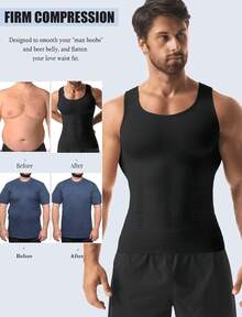 Men's Slimming Vest Tummy Control Shapewear Tank Top Chest Compression Shirt Body Shaper Gynecomastia Compression Undershirts Shaping Belly Abdomen Underwear Gym Workout - Black - View 4