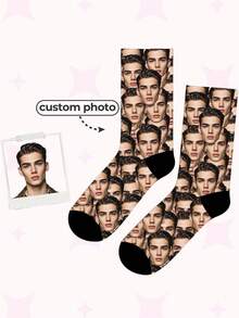 1双可定制中性脸型袜子，可添加您自己的图片来设计个性化袜子，情侣款袜子，适合家庭、日常穿着、派对和大学穿着。是送给朋友、家人、妻子、丈夫、女儿和儿子的绝佳礼物。 - 彩色 - 查看 8