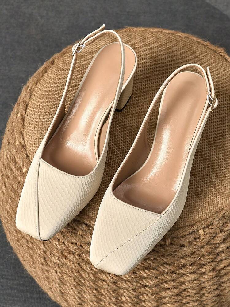 WHDXY 1 Pair Women's Backless Slip-On Pumps With Chunky Heel, French Square Toe, Versatile Work Shoes, Spring - Apricot - View 1