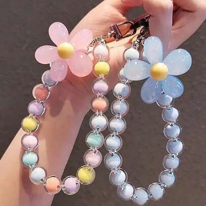 1 chiếc dây đeo điện thoại đính hạt hoa Macaron nhiều màu thủ công, móc khóa máy ảnh, phụ kiện điện thoại mùa hè