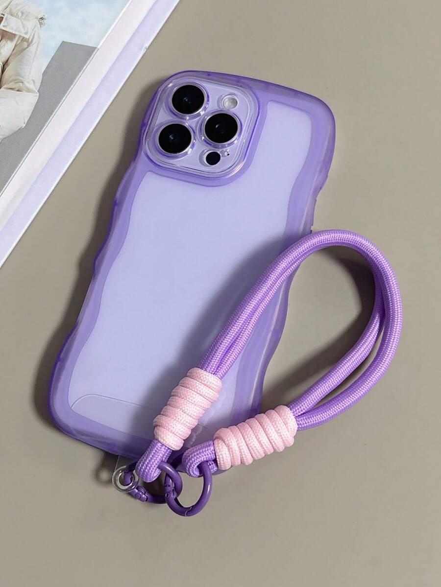 1 pieza Funda de teléfono minimalista de unicolor con marco ondulado y cordón, compatible con iPhone 16 Pro Max 15 14 13 12 11 Xs Max XR X 8 7 Plus, cubierta protectora resistente al agua, golpes, caídas y arañazos