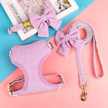 1 Set Velvet Bow Dog Collar & Leash Harness Set - Mauve Purple - View 6