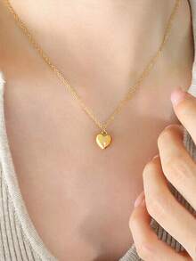 MONALLY 1 mặt dây chuyền thép không gỉ hình trái tim thiết kế sang trọng dành tặng cho phụ nữ, trang sức mạ vàng 18K không gây dị ứng để đeo hàng ngày - Vàng - Xem 3