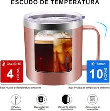 Termo para Cafe de Acero Inoxidable 400ml, Termo Taza para Café con Tapa Hermética, Pajita y Cepillo de Limpiezar, Taza Termica Frio y Caliente Portátil Vaso de Viaje para Cafe, Té, Agua y Una Variedad de Bebidas (oro rosa) - Verde oscuro - Ver 2