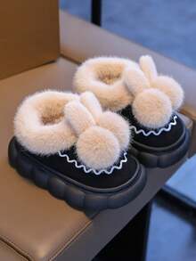 1 Pair Soft Plush Double Ball Kids Slippers - Warm Comfortable Indoor Winter Shoes For Boys And Girls, Cute And Cozy Home Slippers, Children Indoor Shoes With Soft Cushion