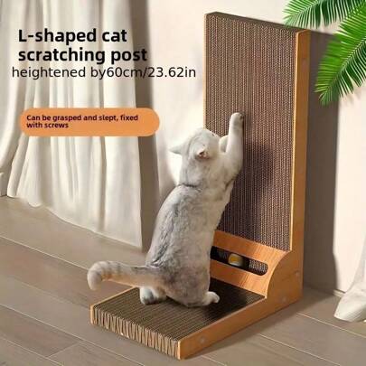 Cardboard Cat Scratcher For Indoor Cats, 26.8 Inch L Shaped Vertical Cat Scratching Board With Ball Cat Toy, Large Cat Scratcher Pad, Brown,Cat Supplies And Accessories,Cat Relax Board,