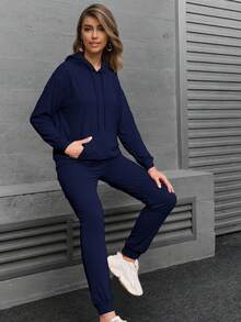 Conjunto  deportivo de pants con sudader de manga larga con cordones con abertura en la parte de adelante. - Azul Marino - Ver 4