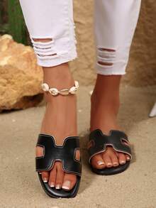 全新女士时尚优雅镂空PU皮革沙滩凉鞋 - 黑色 - 查看 6