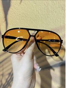 1pc Vintage Oversized Double Bridge Frame Glasses, Versatile For Women, Summer Beach, Outdoor, Travel - 橘色 - 查看 2