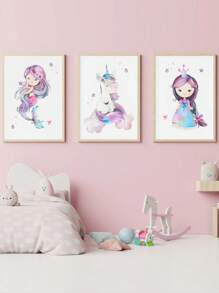 Decor pentru camera copiilor cu sirenă, decor pentru camera copiilor cu fete, imprimeuri cu sirene pentru camera fetelor, decor pentru camera copiilor cu mare, camera copiilor cu ocean, roz violet turcoaz, temă sirenă, decor modern pentru casă, pentru dormitor în living, fără ramă