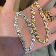 1 件丝绸丝带拉丝金水波纹手链女式复古新款中国风钻石镶嵌高端精致手饰品 - 金色 - 查看 2