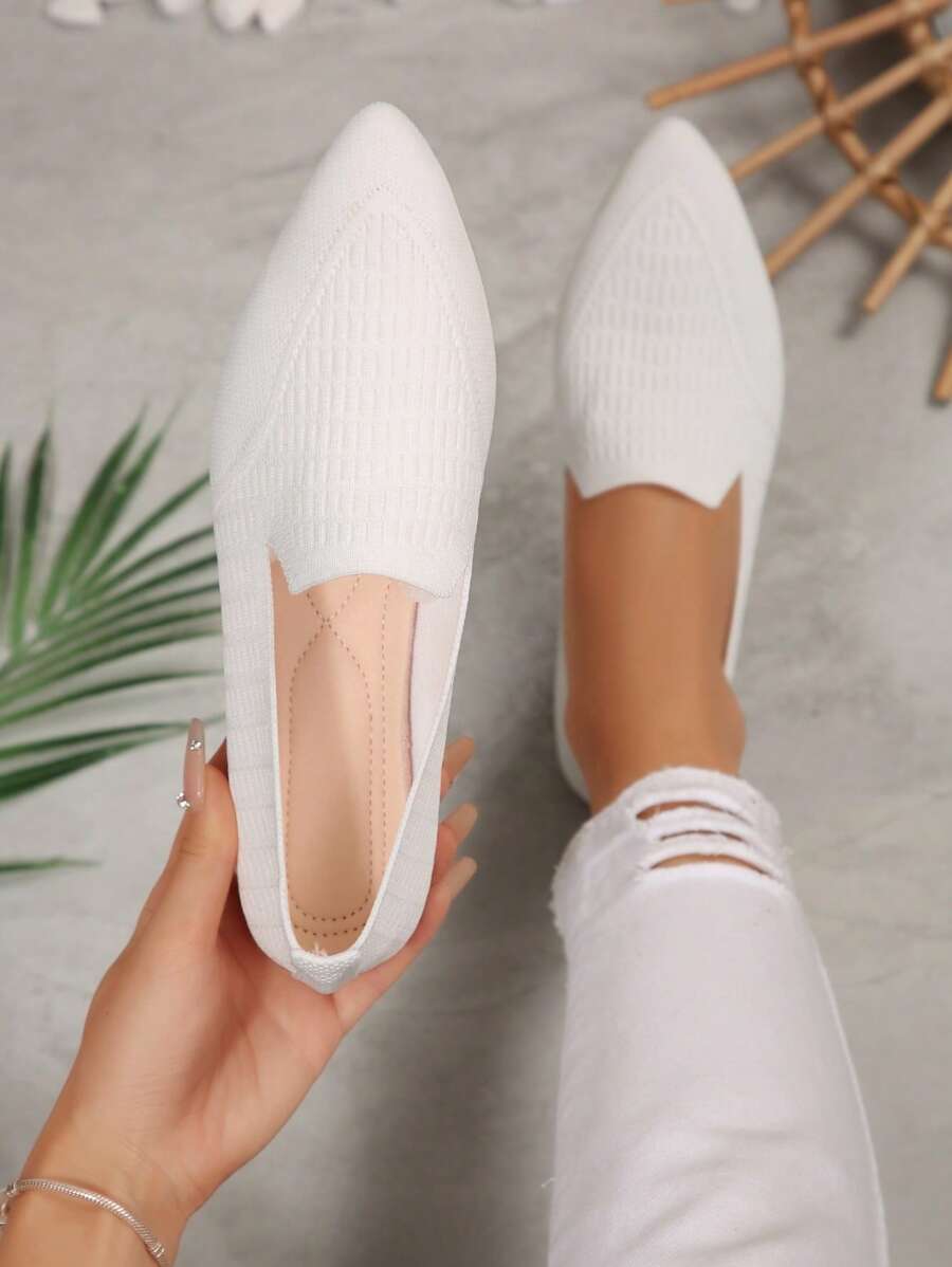 春秋新款尖头镂空透气纯色一脚蹬休闲时尚平底乐福鞋女室内外均可穿着