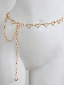 1pc Fashionable Simple Heart Shaped Rhinestone Decorated Alloy Waist Chain For Women Dress - Gold - 查看 6