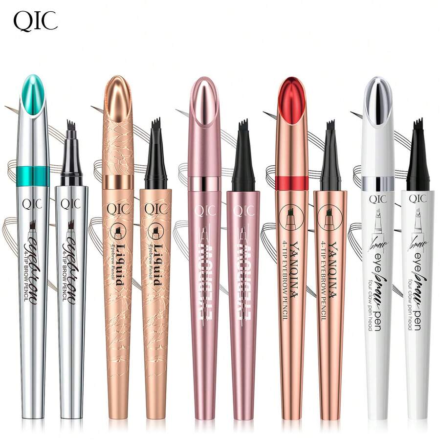 QIC Waterproof Microblading Eyebrow Pen - 4 Split Head, Natural Look Brow Makeup In 4 Colors For All Skin Types - White Tube Multicolor - View 1