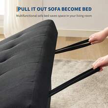 3 In 1 Convertible Sleeper Sofa Bed, Corduroy Futon Couches With Pull-Out Bed, Adjustable Backrest & Side Pockets, Modern Upholstered Sofa For Living Room, Guest Room - 黑色 - 查看 5