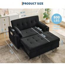 3 In 1 Convertible Sleeper Sofa Bed, Corduroy Futon Couches With Pull-Out Bed, Adjustable Backrest & Side Pockets, Modern Upholstered Sofa For Living Room, Guest Room - 黑色 - 查看 3