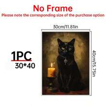 1 件黑猫复古装饰艺术帆布印刷品，经典哥特式宠物肖像墙艺术，动物主题可选框架绘画海报，适用于室内和室外装饰 - 非常适合家庭办公室、客厅、卧室家居装饰万圣节装饰秋季装饰房间装饰 - 彩色 - 查看 16