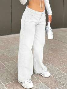 Chicsale Ladies Fashion Jeans, High Waist Sexy Loose Straight Jeans, Ladies - 白色 - 查看 2