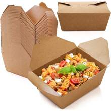 HOT BARGAINS 50 X 49oz (1400ml) (No.8) Takeaway Food Boxes Cardboard Leak Proof Design Kraft Food Containers (174/153x143/120x65mm-1400ml/49oz)