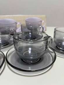 Xicara de chá café Cinza com pires 6 peças 150 ml Mesa Posta vidro Lyor - Cinza - Visão 4