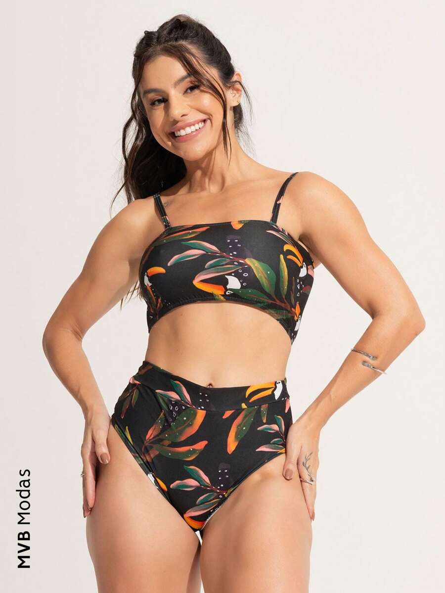 Bikini Top Stripe Hot Pants High Waist Cropped Asa Delta MVB Modas - Tropical - View 1