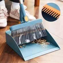 Long Handled Dustpan And Brush Set Strong Metal Handle Dust Pan & Broom Sweeper - Dusty Blue - View 3