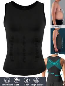 Men's Slimming Vest Tummy Control Shapewear Tank Top Chest Compression Shirt Body Shaper Gynecomastia Compression Undershirts Shaping Belly Abdomen Underwear Gym Workout - Black - View 3