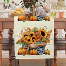 Decoración del hogar, 4 piezas de manteles individuales con estampado de elementos de Acción de Gracias y 1 pieza de camino de mesa, manteles individuales adecuados para mesas de comedor, decoraciones de Acción de Gracias, estilo moderno lavables, resistentes al calor y a las manchas, decoraciones de habitación, manteles individuales, posavasos, manteles de mesa de cocina, decoraciones de fiesta, decoraciones del hogar, regalos ideales de Acción de Gracias