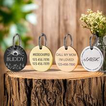 1pc Personalized Pet ID Tags - Custom Logo Pattern Round Pattern & Number Engraved Dog & Cat Collar Tags - Multicolor - View 7