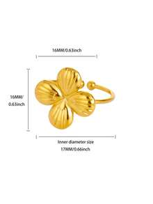 1 Stück Edelstahl Blume Offene Ringe Für Frauen 18K Vergoldet Ring Weibliche Ästhetischen Schmuck Geschenke, Cut Out - Goldgelb - Übersicht 10
