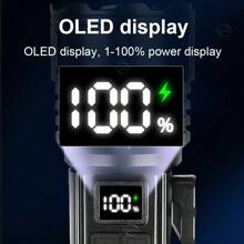 超强LED手电筒高流明6档带COB侧灯防水伸缩变焦应急灯户外露营钓鱼维修夜间徒步和骑行灯 - 黑色 - 查看 9