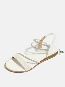 Sandales plates pour femmes, nouvelles sandales plates de plage d'été décontractées à la mode avec décoration par transfert d'eau pour femmes - Blanc - Voir 8