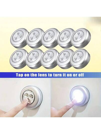 Wireless LED Round Push Lights, Battery Rechargeable, Adhesive Back, Portable Easy Installation, Hallway, Bathroom, Bedroom, Kitchen, Cabinet, Stairs Home view 5