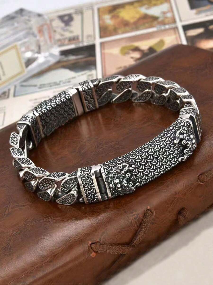 1pc Vintage Tang Dynasty Armor & Lion Charm Bracelet, Sophisticated Men's Accessory, Daily Wear & Gift - E201 - View 1