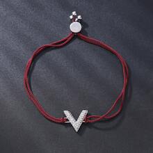 1 件优雅微镶嵌锆石铜 V 形字母编织绳手链，可调节尺寸，适合女性日常佩戴 - V型手繩 - 查看 1