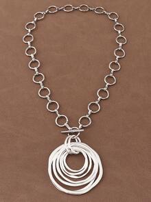 1 pezzo Collana con ciondolo asimmetrico rotondo e a più strati, di colore argento/oro opaco, di grandi dimensioni e con design a cerchio aperto e catenina spessa, adatta per l'uso quotidiano delle donne, con catena da 18"+2" di estensione