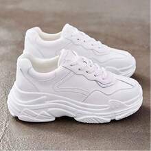 Zapatos de papá, zapatos de primavera y otoño, nuevos estudiantes, versión coreana de zapatillas deportivas, moda y ocio, zapatos blancos con suela gruesa y tirantes delanteros, Zapatos casuales de mujer - Blanco - Ver 9