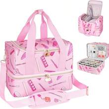 Nail Polish Organizer Case - Large Double Layer Organizers And Storage Bag For Nail Supplies And Art Tech - Pink - View 3