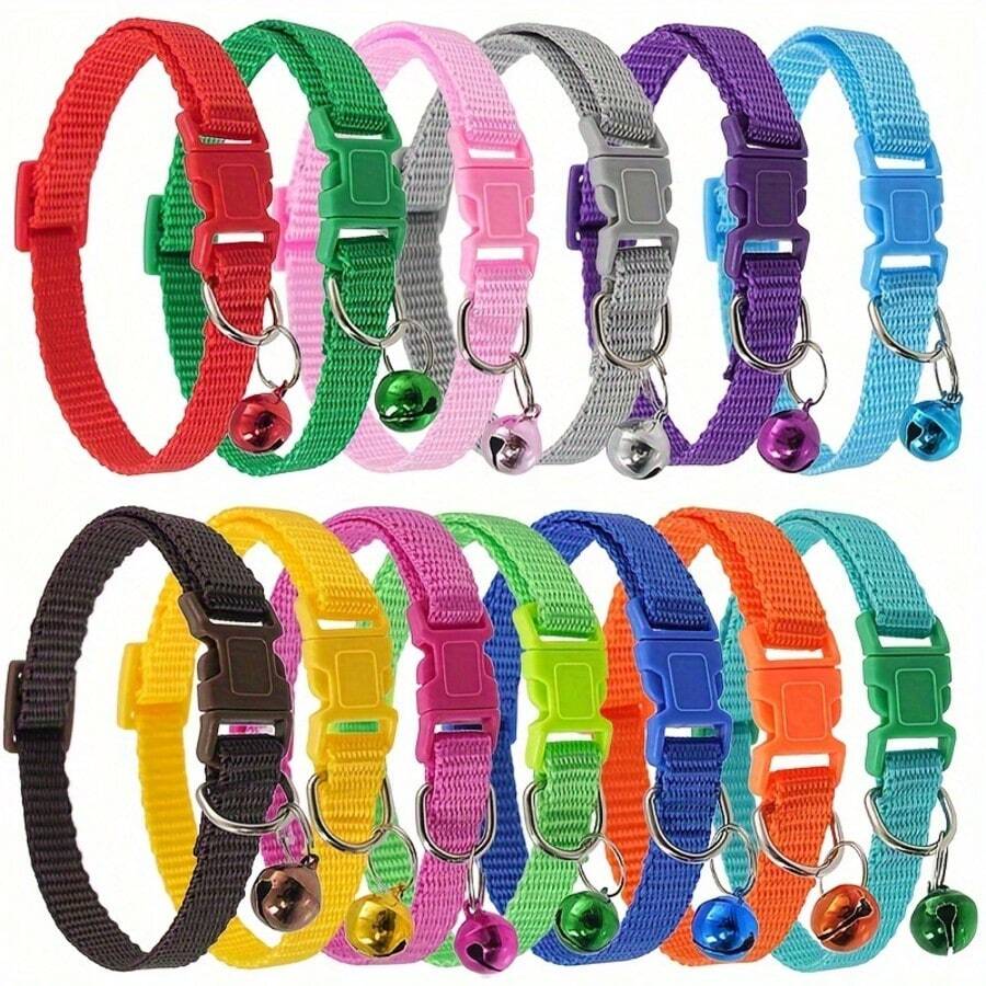 Bộ 12 chiếc vòng cổ thú cưng bằng nylon có thể điều chỉnh kèm chuông, phù hợp cho chó và mèo cỡ nhỏ đến trung bình - Phối màu - Xem 1