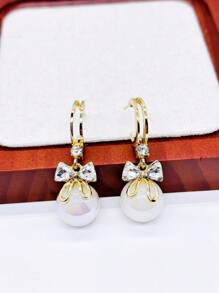 1 Pair New Mermaid Pearl Shiny Bow Earrings For Women, Elegant French Style Versatile Charming Personalized Earrings