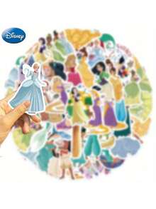 Disney 50张公主官方授权防水乙烯基贴纸，包括贝儿、茉莉、蒂安娜，卡通风格，适用于水瓶、笔记本电脑、保险杠、电脑、手机、头盔、汽车等，也可作为礼物或贴纸使用。 - 彩色 - 查看 6