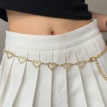 1pc Fashionable Simple Heart Shaped Rhinestone Decorated Alloy Waist Chain For Women Dress - Silver - View 3