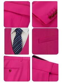 Men's Suits 3 Pieces Suit Set Dusty Pink For Men Elegant Solid Slim Fit Wedding Blazer Double Breasted Vest Pants Formal Suit For Business Party Prom Size XS-3XL Fall Winter Christmas Gift Clothes Suits For Men - Màu Hồng Tươi - Xem 6