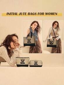 高地奶牛纹沙滩包套装 - 黑色和卡其色配套手提包 + 化妆包 | 大容量可调节肩包，包含方形钱包和帽子 | 多功能旅行收纳包，适合婚礼、度假和日常使用 | 送给女性、妈妈和伴娘的贴心礼物 | 返校必备和母亲节礼物 - 彩色 - 查看 7